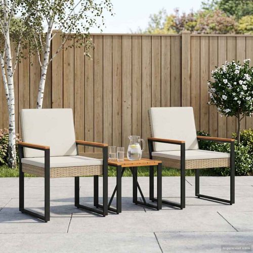 Комплект за външни мебели 3 pcs Бежов и кремаво бял полиратан