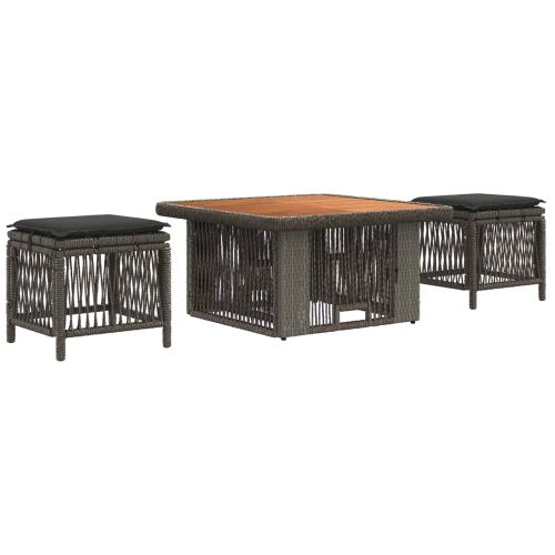 Комплект за хранене в градината 3 pcs Сив и тъмен сив полиратан