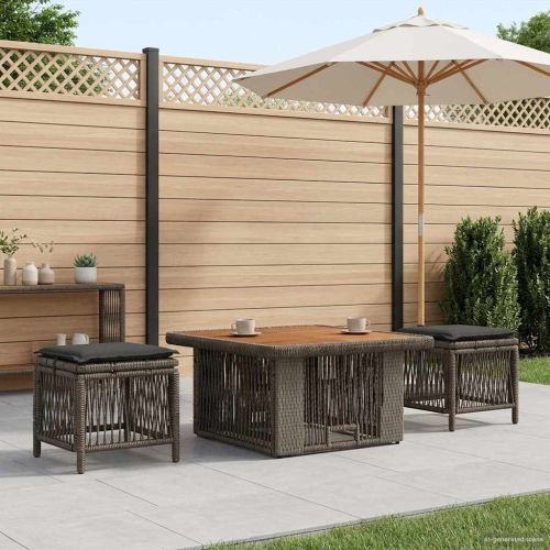 Комплект за хранене в градината 3 pcs Сив и тъмен сив полиратан