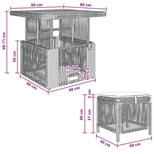 Комплект за хранене в градината 3 pcs Сив и тъмен сив полиратан