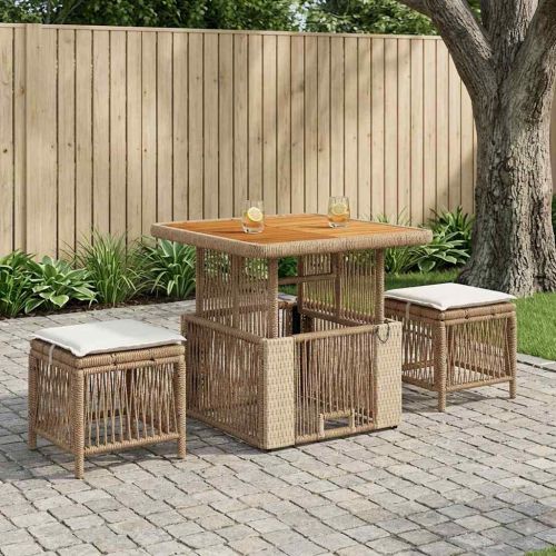 Комплект за хранене в градината 3 pcs Бежов и кремав полиратан