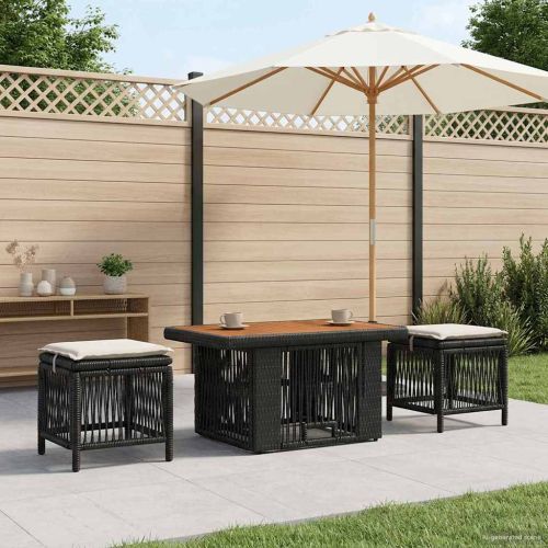 Комплект за хранене в градината 3 pcs Черен и кремав полиратан