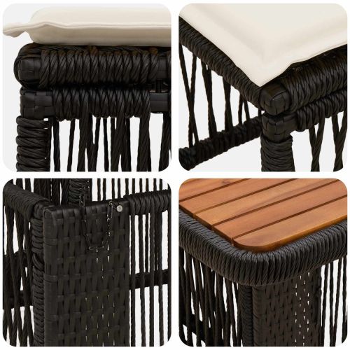 Комплект за хранене в градината 3 pcs Черен и кремав полиратан