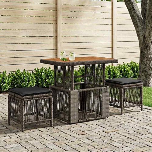 Комплект за хранене в градината 3 pcs Сив и тъмен сив полиратан