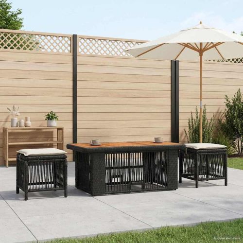 Комплект за хранене в градината 4 pcs Черен и кремав полиратан