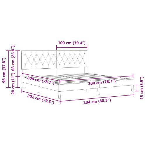 Рамка за легло с таблото Тъмносиво 200 x 200 cm Кадифе