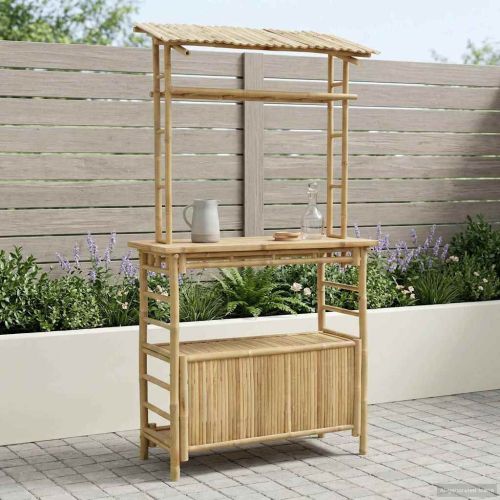 Външна бар маса с рафт Естествен 110 x 50 x 210 см Бамбук