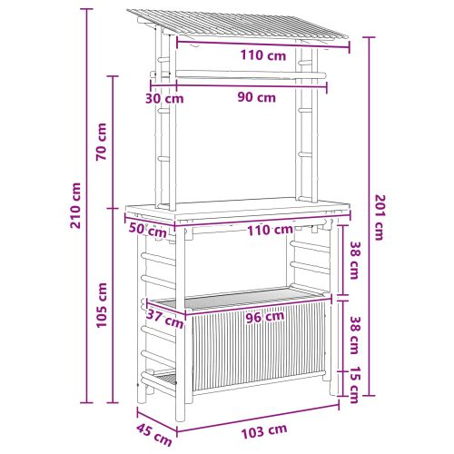 Външна бар маса с рафт Естествен 110 x 50 x 210 см Бамбук