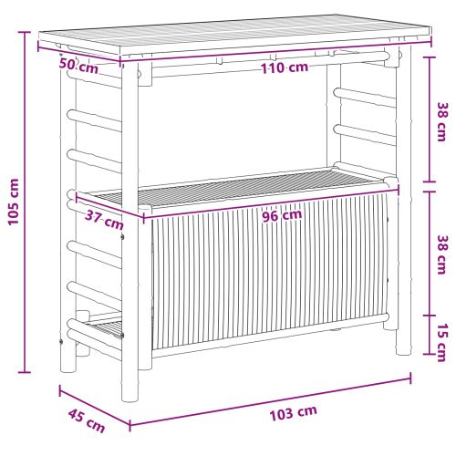 Външна бар маса с рафт Естествен 110 x 50 x 105 см Бамбук