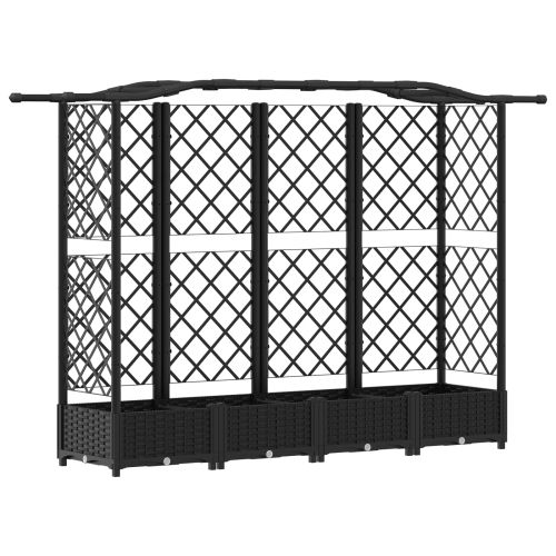 Повдигнато легло с решетка и покривка Черен 203,5 x 40 x 125 см