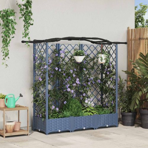 Повдигнато легло с решетка и покривка Сив 163 x 40 x 126 см ПП