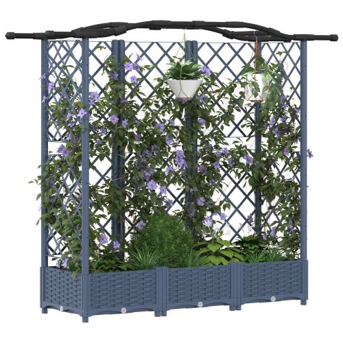Повдигнато легло с решетка и покривка Сив 163 x 40 x 126 см ПП