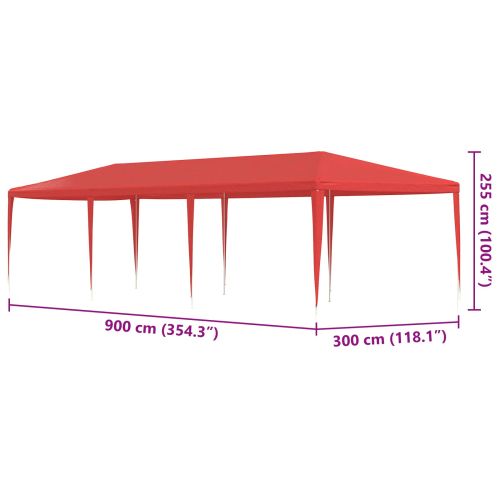 Парти шатър Червено 900 x 300 x 255 см Полиетилен и стомана