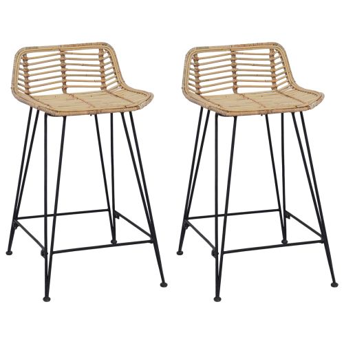 Бар стол 2 pcs Натурално 44 x 45 x 76 см Ратан и стомана