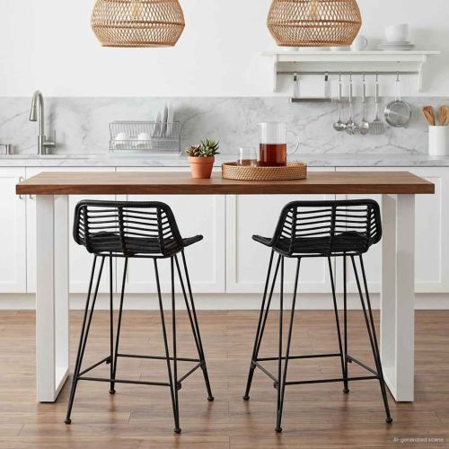 Бар стол 2 pcs Черно 44 x 45 x 76 см Ратан и стомана