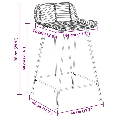 Бар стол 2 pcs Черно 44 x 45 x 76 см Ратан и стомана