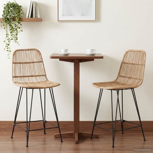 Бар стол 2 pcs Натурално 44 x 54 x 96 см Ратан и стомана