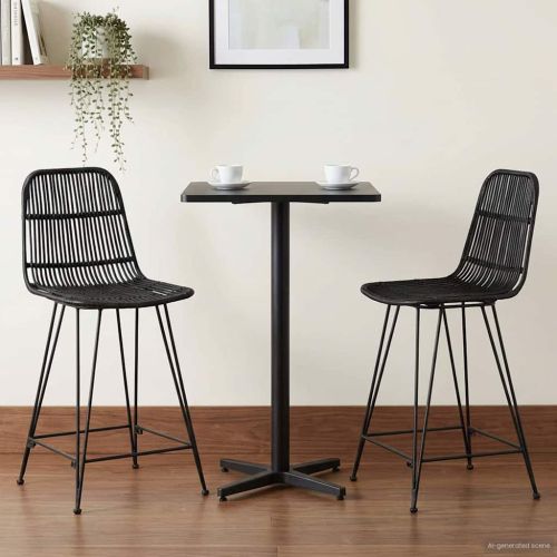 Бар стол 2 pcs Черно 44 x 54 x 96 см Ратан и стомана