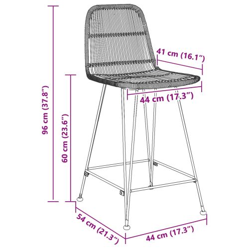 Бар стол 2 pcs Черно 44 x 54 x 96 см Ратан и стомана
