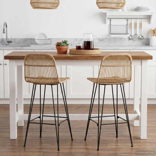 Бар стол 2 pcs Натурално 44 x 55 x 109 см Ратан и стомана