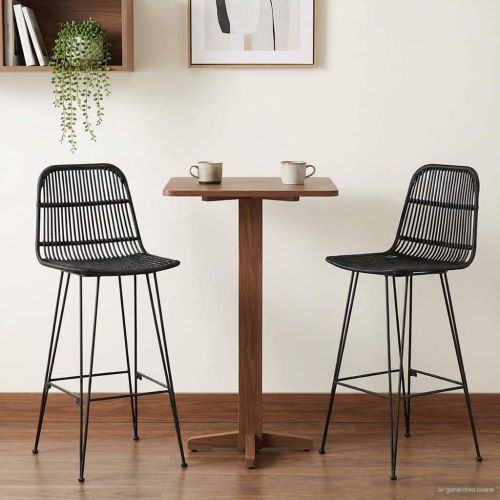 Бар стол 2 pcs Черно 44 x 55 x 109 см Ратан и стомана