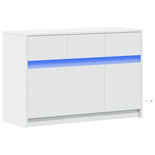 ТВ шкаф с LED, бял, 91x34x61 см, инженерно дърво