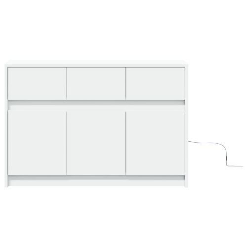 ТВ шкаф с LED, бял, 91x34x61 см, инженерно дърво