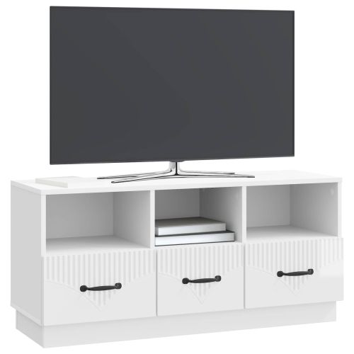 ТВ шкаф Бял гланц 102 x 34,5 x 47 см Инженерна дървесина