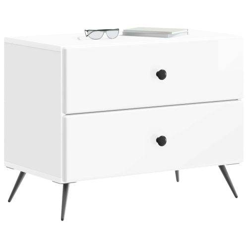 Нощен шкаф Бял гланц 62 x 34,5 x 47,5 см Инженерна дървесина