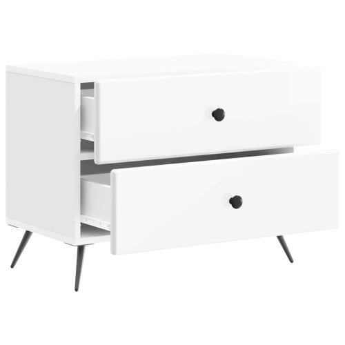 Нощен шкаф Бял гланц 62 x 34,5 x 47,5 см Инженерна дървесина