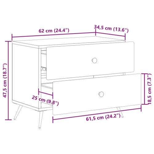 Нощен шкаф Опушен дъб 62 x 34,5 x 47,5 см Инженерна дървесина
