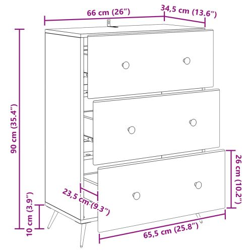 Чекмеджетен шкаф Черно 66 x 34,5 x 90 см Инженерна дървесина