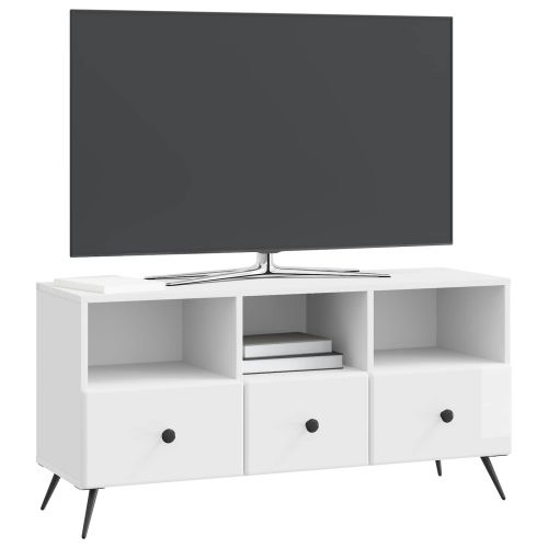 ТВ шкаф Бял гланц 102 x 34,5 x 50 см Инженерна дървесина