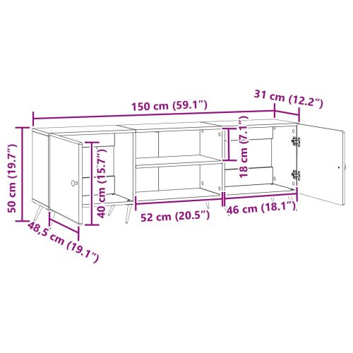 ТВ шкаф Опушен дъб 150 x 31 x 50 см Инженерна дървесина