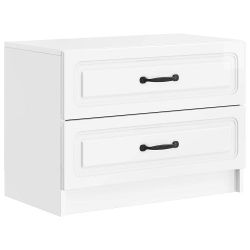 Нощен шкаф Бял гланц 62 x 34,5 x 44,5 см Инженерна дървесина