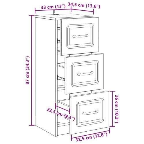 Чекмеджетен шкаф Черно 33 x 34,5 x 87 см Инженерна дървесина