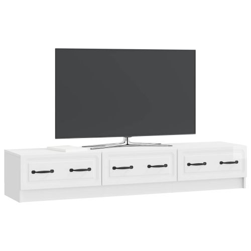 ТВ шкаф Бял гланц 147 x 34,5 x 27 см Инженерна дървесина