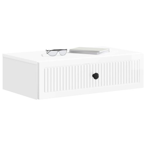 Стенен страничен масичка Бял гланц 59 x 34,5 x 17 см