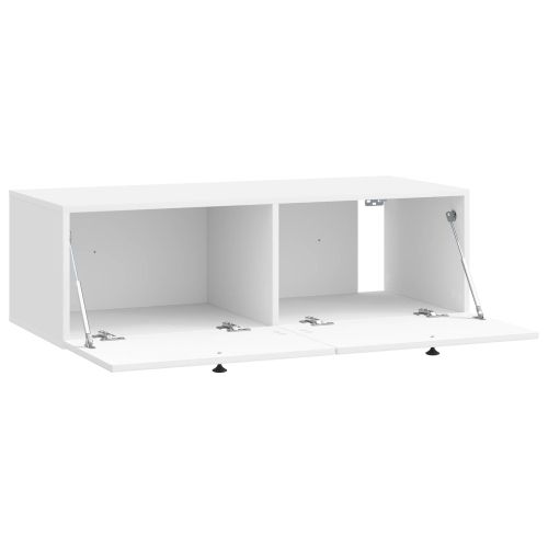 Стенно монтиран ТВ шкаф Бял гланц 98 x 41 x 30 см