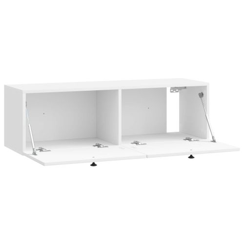 Стенно монтиран ТВ шкаф Бял гланц 98 x 31 x 30 см