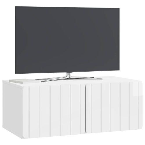 Стенно монтиран ТВ шкаф Бял гланц 78,5 x 41 x 30 см