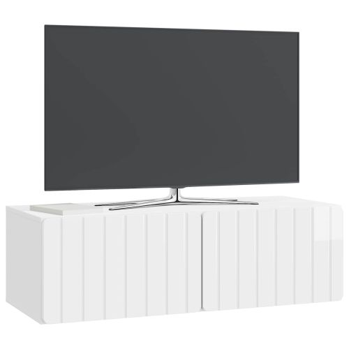 Стенно монтиран ТВ шкаф Бял гланц 98 x 41 x 30 см