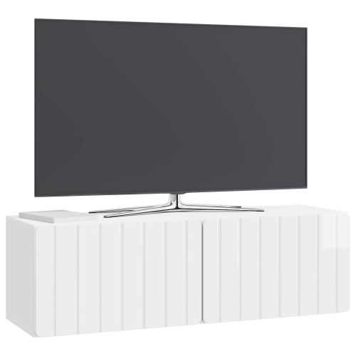 Стенно монтиран ТВ шкаф Бял гланц 98 x 31 x 30 см