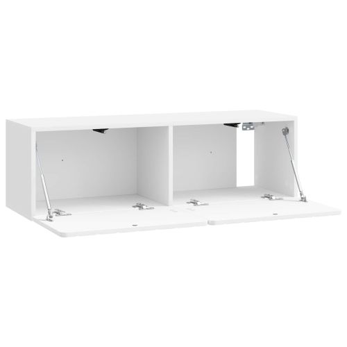 Стенно монтиран ТВ шкаф Бял гланц 98 x 31 x 30 см