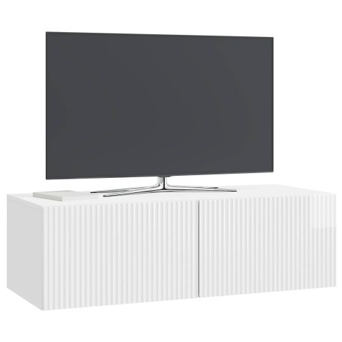 Стенно монтиран ТВ шкаф Бял гланц 98 x 41 x 30 см