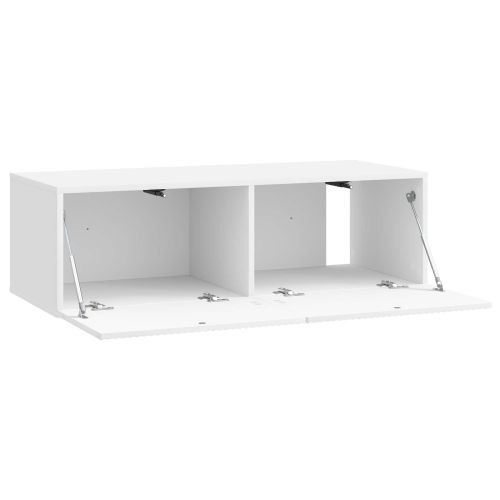 Стенно монтиран ТВ шкаф Бял гланц 98 x 41 x 30 см