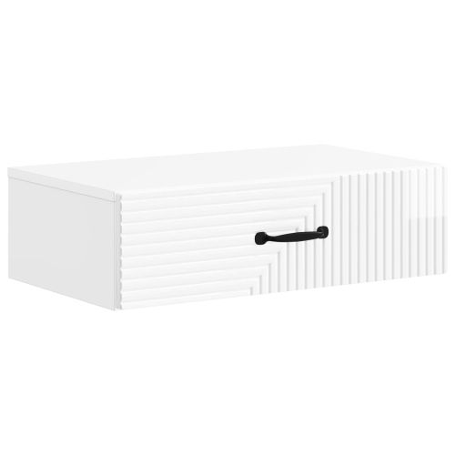 Стенен страничен масичка Бял гланц 59 x 34,5 x 17 см