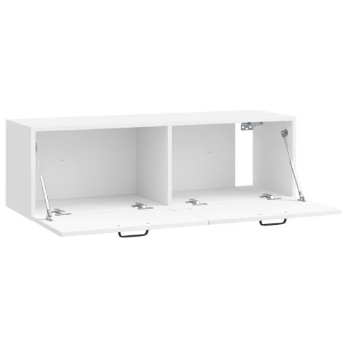 Стенно монтиран ТВ шкаф Бял гланц 98 x 31 x 30 см