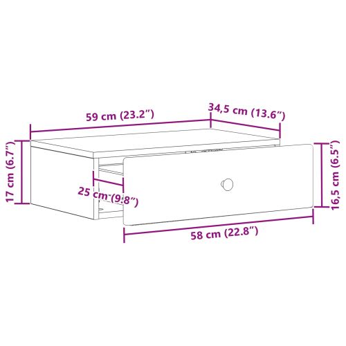 Стенен страничен масичка Опушен дъб 59 x 34,5 x 17 см