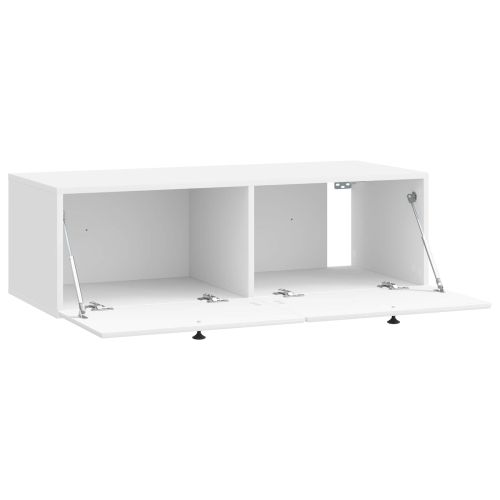 Стенно монтиран ТВ шкаф Бял гланц 98 x 41 x 30 см